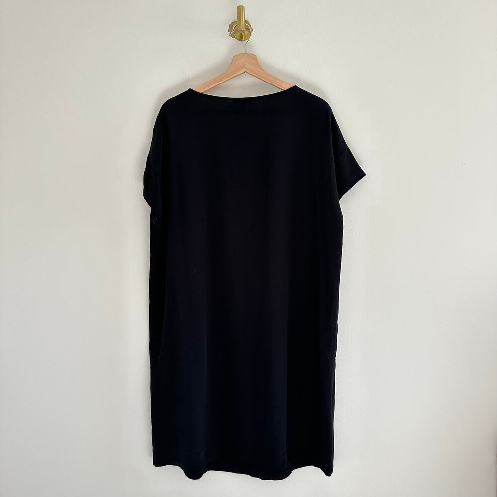 Eileen Fisher Silk Round Neck Short Sleeve Pullover Dress Black M - Picture 2 of 7
